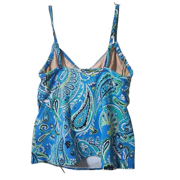 Lands End NEW Size 10L Swim Tankini Top Underwire Turquoise Paisley Tie Front - Picture 15 of 16
